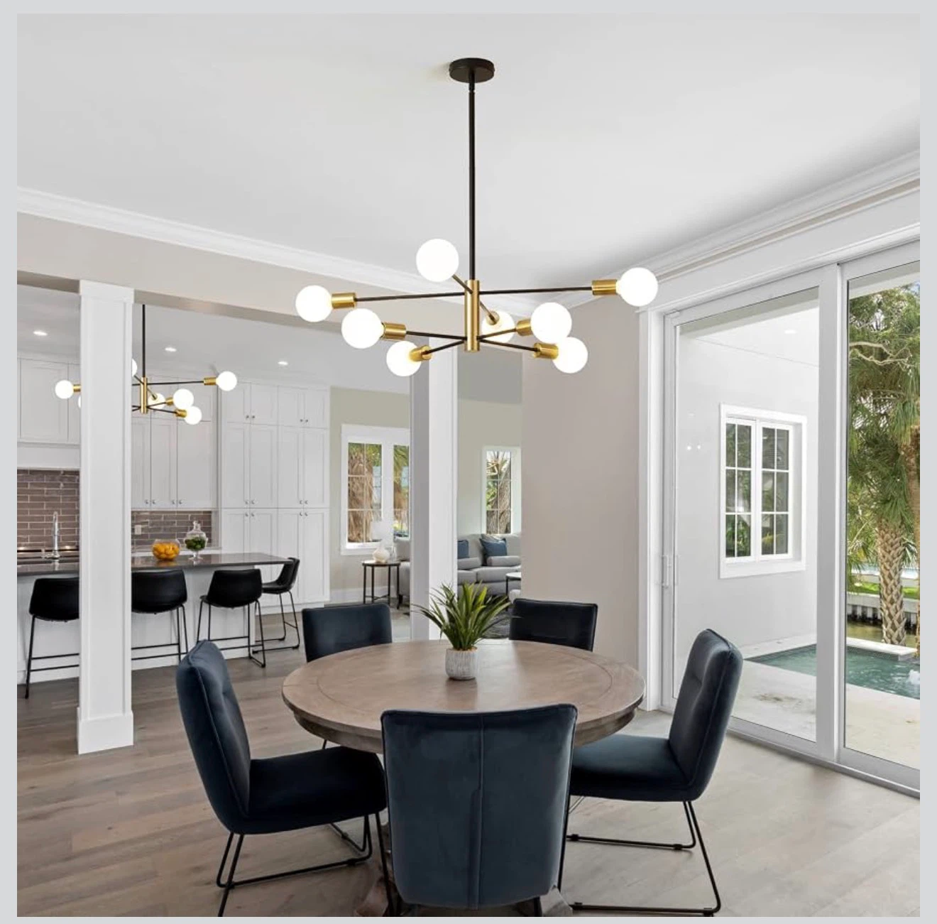 Modern 8-Light Brass and Black Chandelier - photo 3