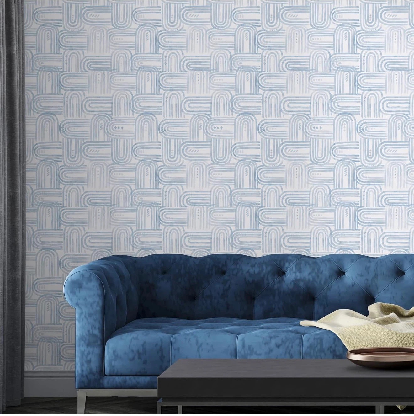 Blue Boho Geometric Patterned Wallpaper. 17.3 x 950 inches - photo 4