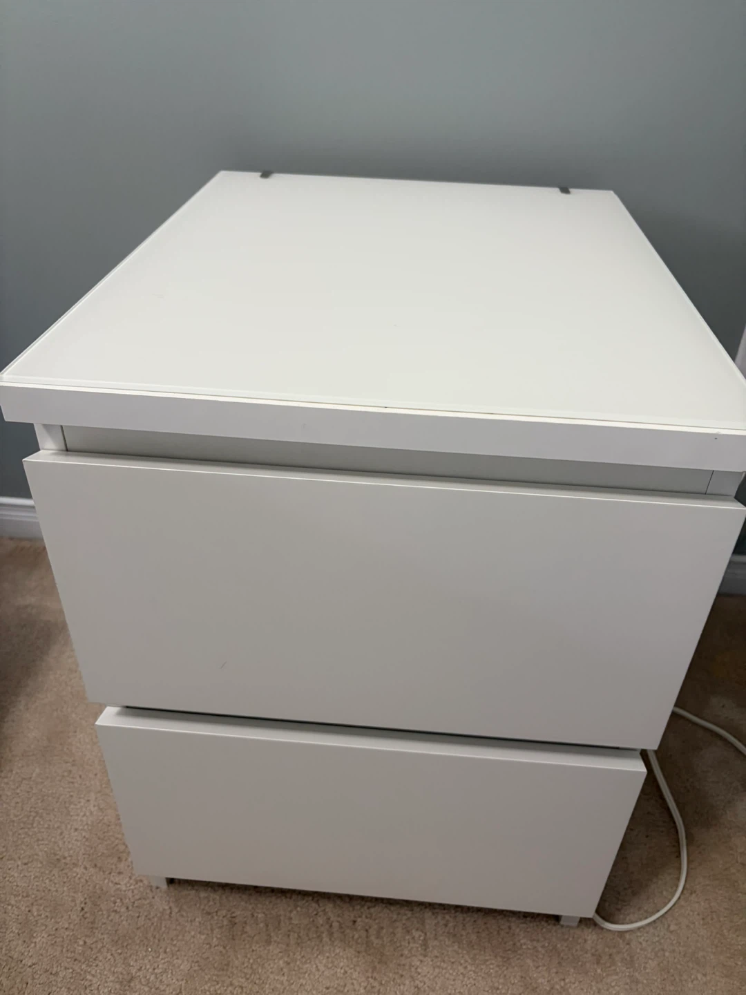 IKEA Malm White 2-Drawer Nightstand with Glass top