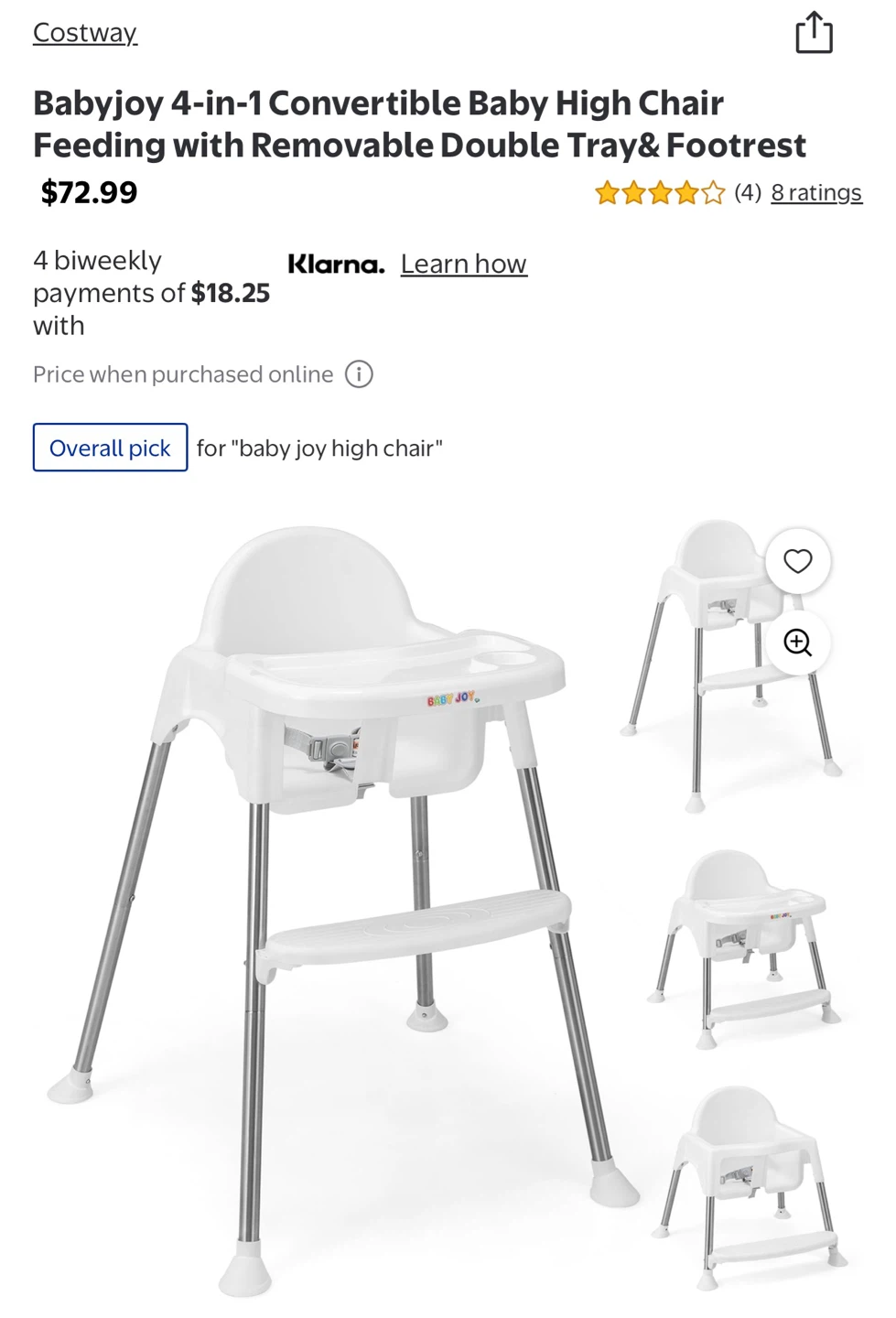 Babyjoy 4-in-1 Convertible Baby High Chair