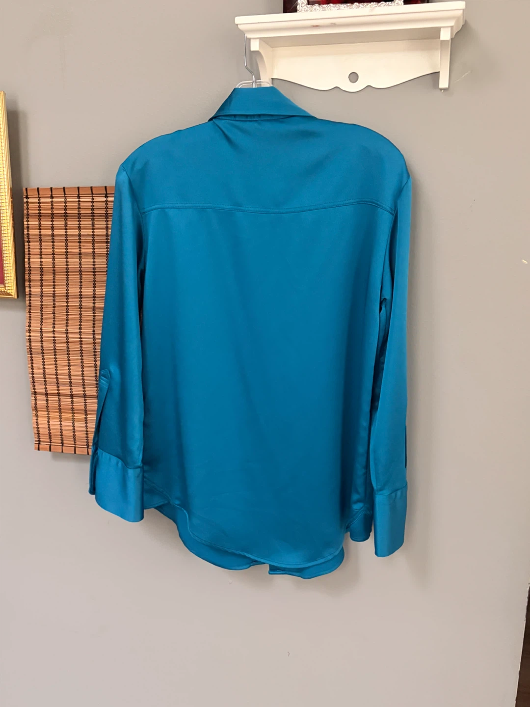 ZARA Women's Satin Button-Down Shirt Teal Size XS - photo 4