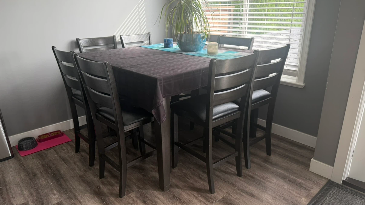Dark Wood Counter Height Dining Set with 6 Chairs