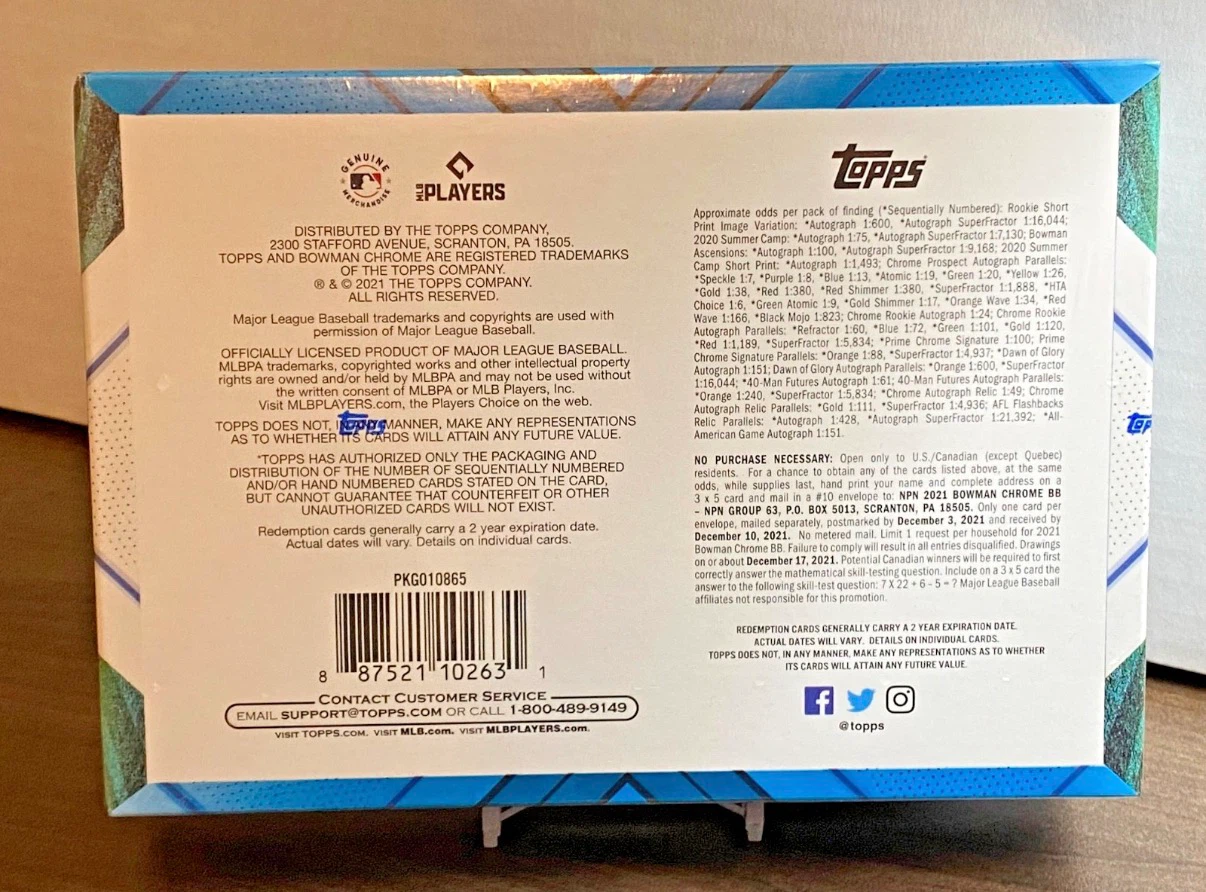 2021 Topps Bowman Chrome Baseball Hobby Box - photo 2