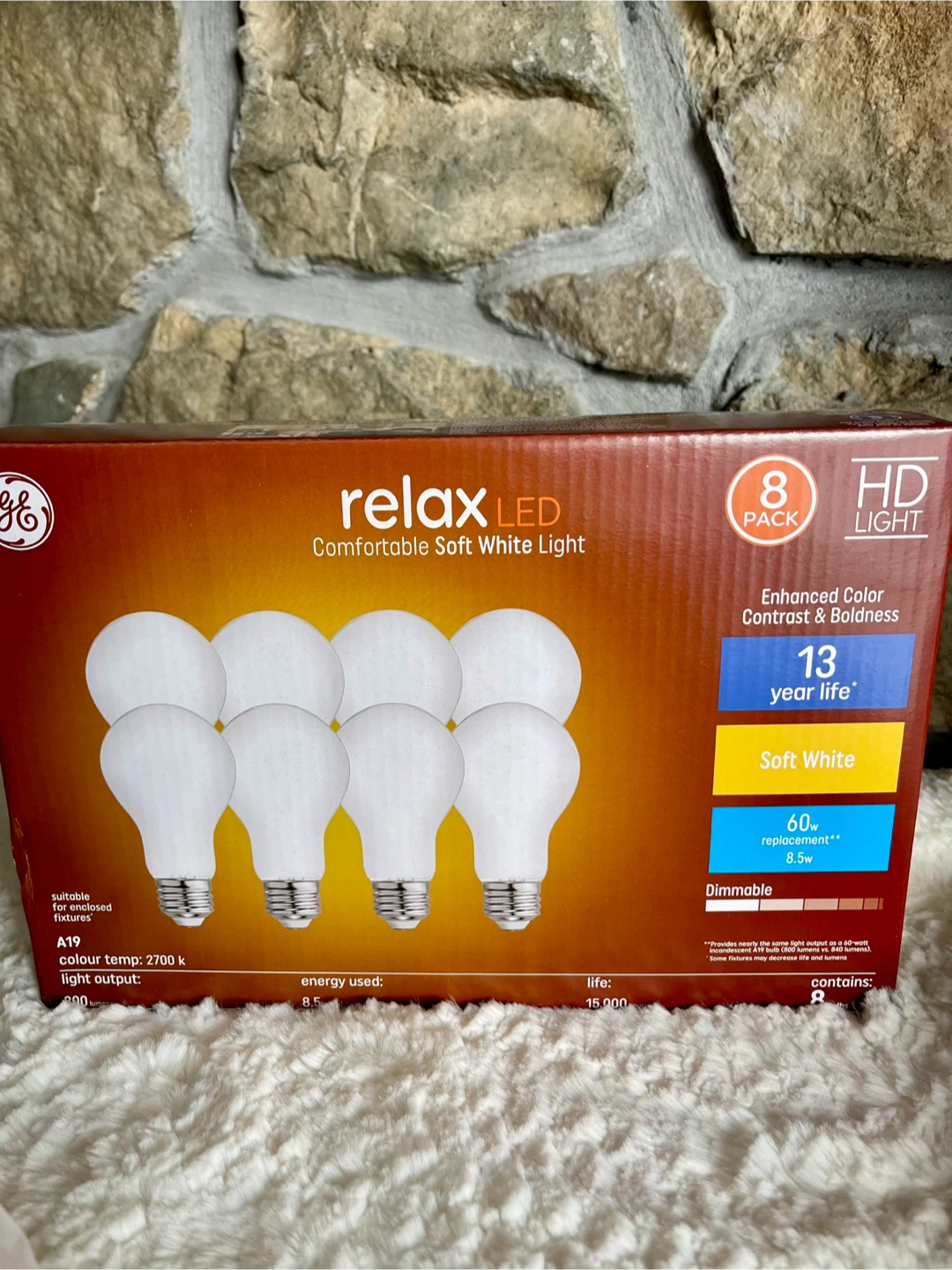 GE Relax LED A19 Light Bulbs 8-Pack