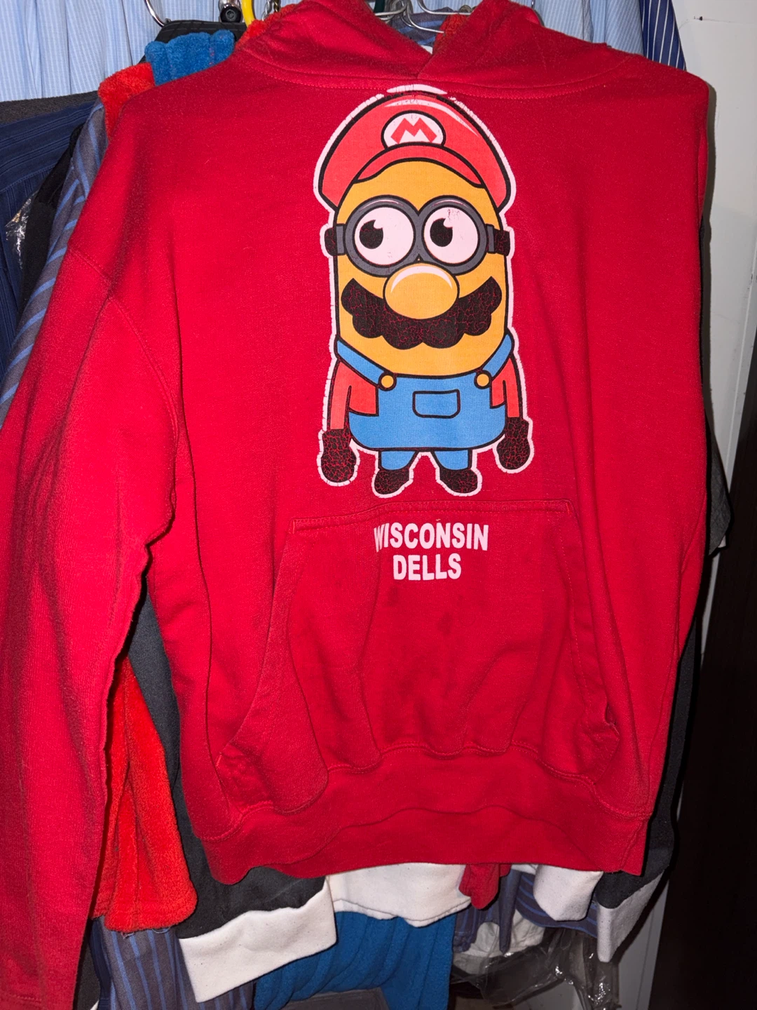 Red Wisconsin Dells Minion Mario Hoodie