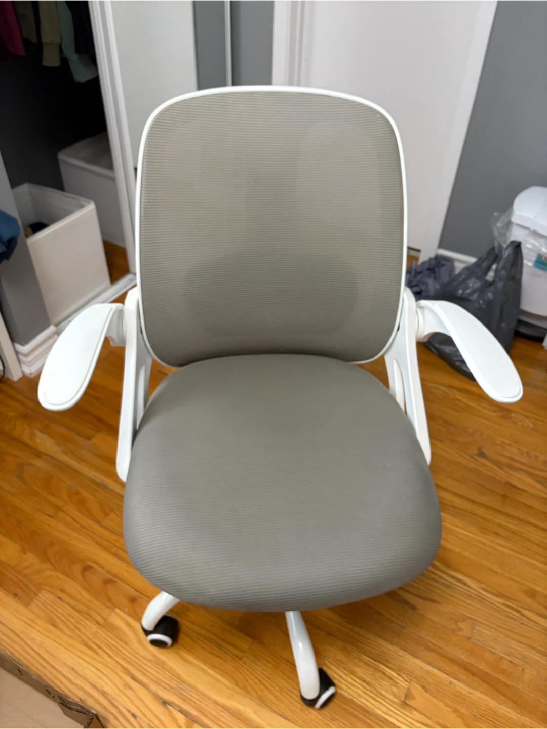 White Mesh Office Chair with Flip-Up Arms