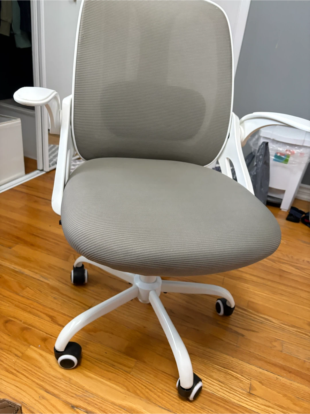 White Mesh Office Chair with Flip-Up Arms - photo 2