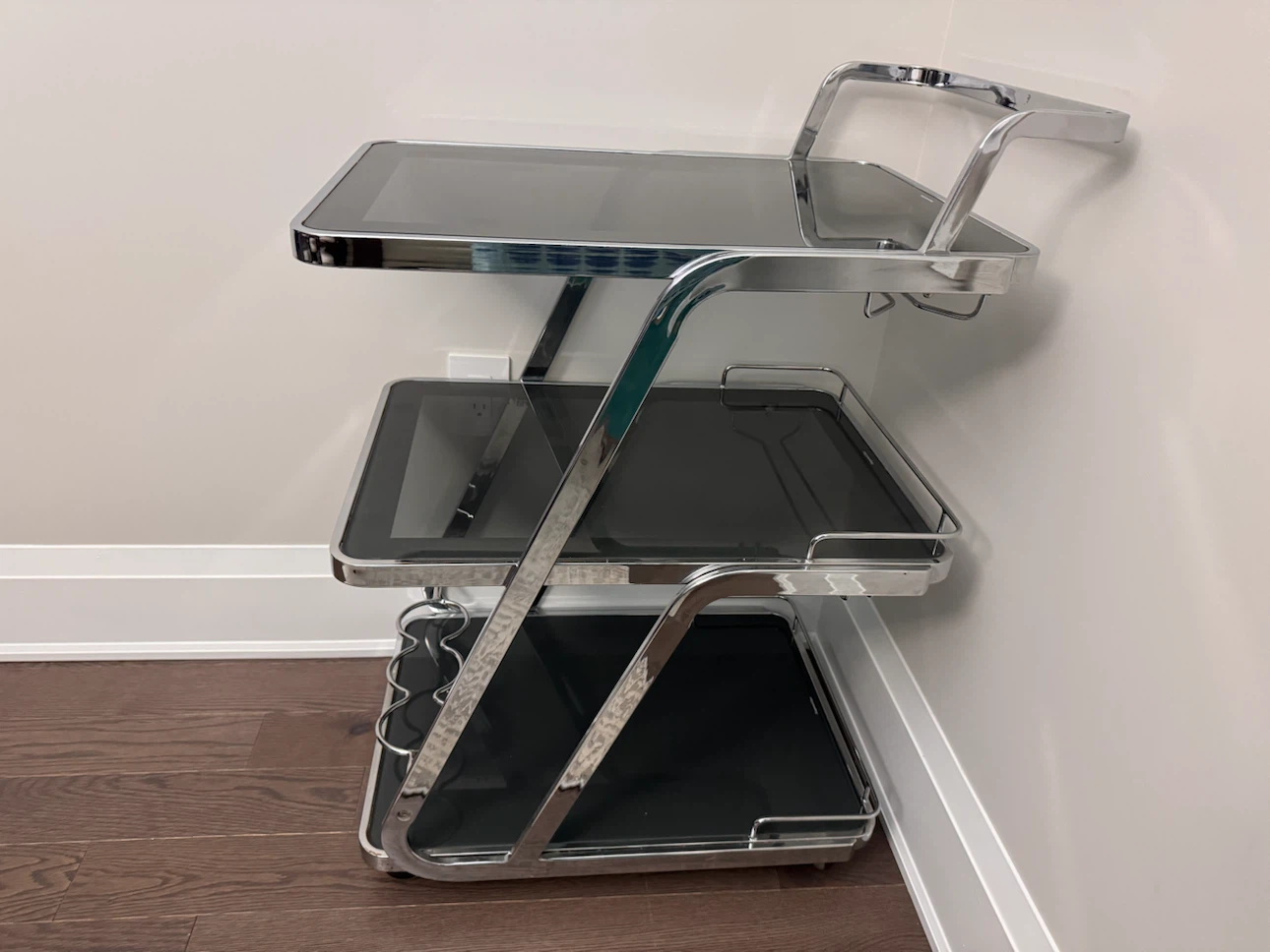 Chrome and Glass Bar Serving Cart - photo 2