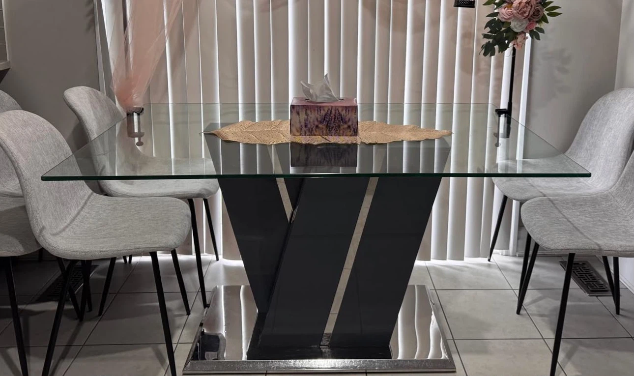 Glass Top Dining Table with V-Base