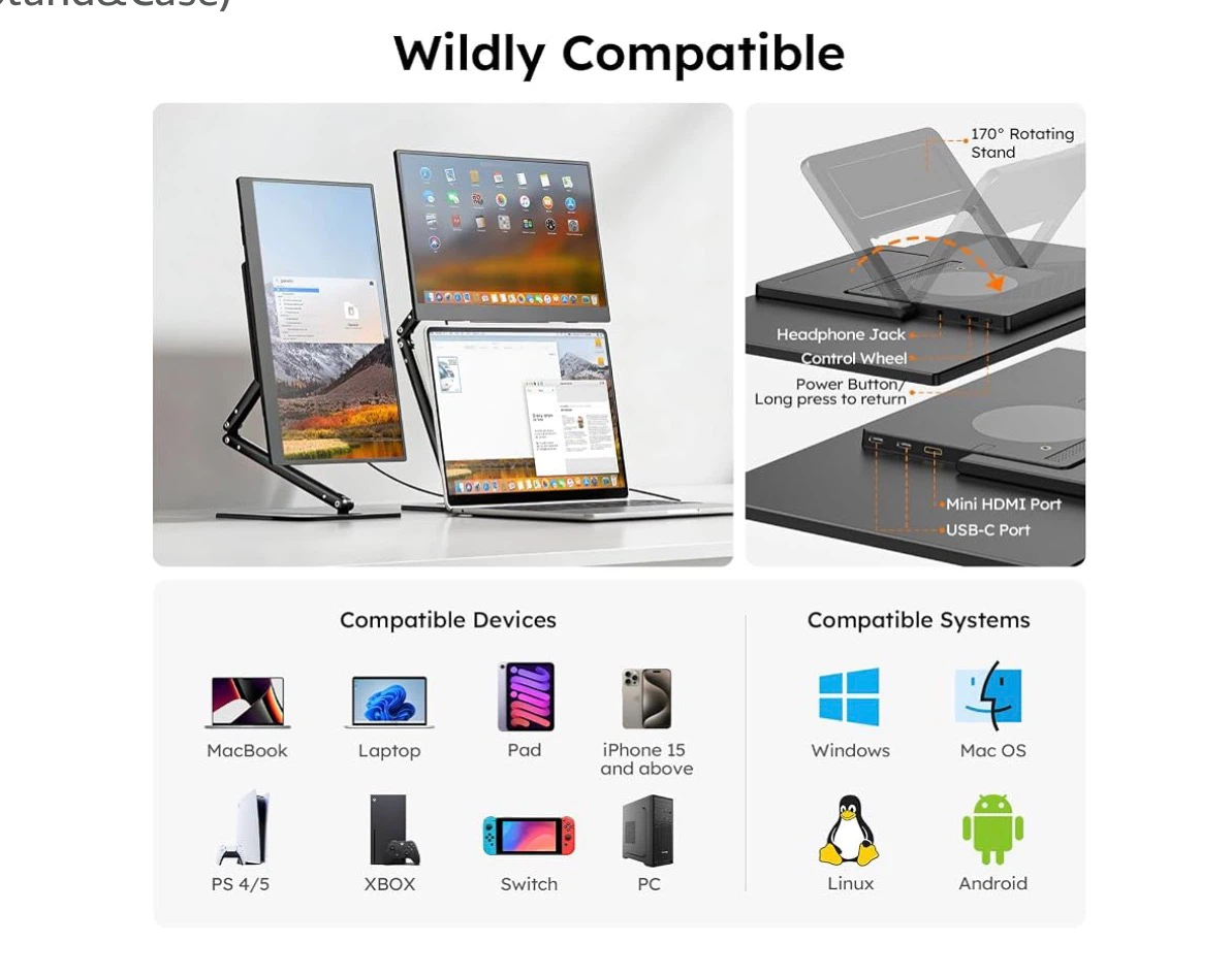 15.6-inch Portable 1080P Monitor with Stand - photo 2