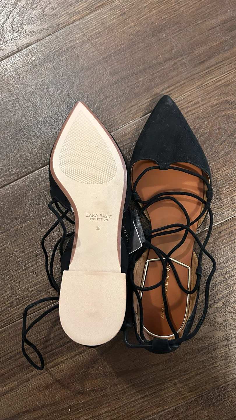 Zara Basic Collection Black Lace-Up Flats