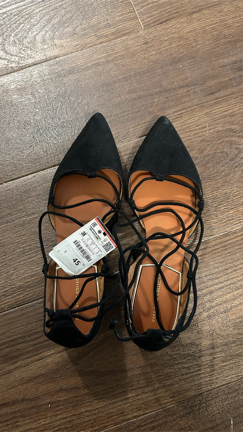 Zara Basic Collection Black Lace-Up Flats - photo 2