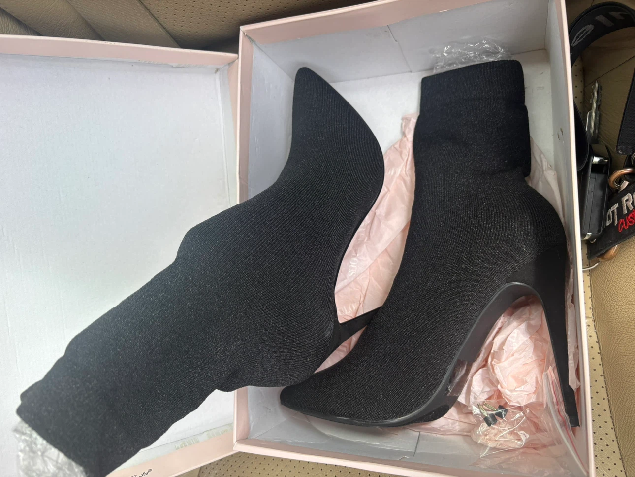 black knit ankle boot heels