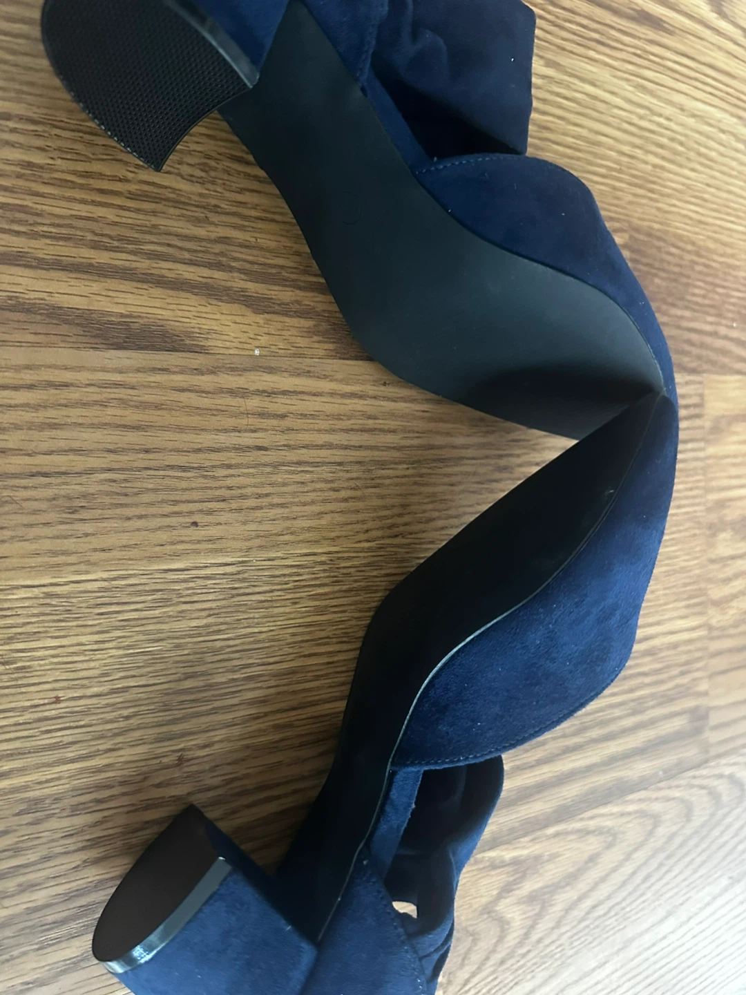 Navy Blue Suede Low-Heel Shoes - photo 5