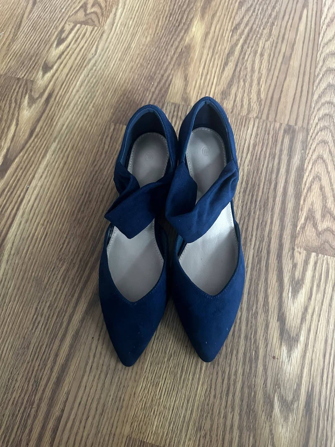 Navy Blue Suede Low-Heel Shoes