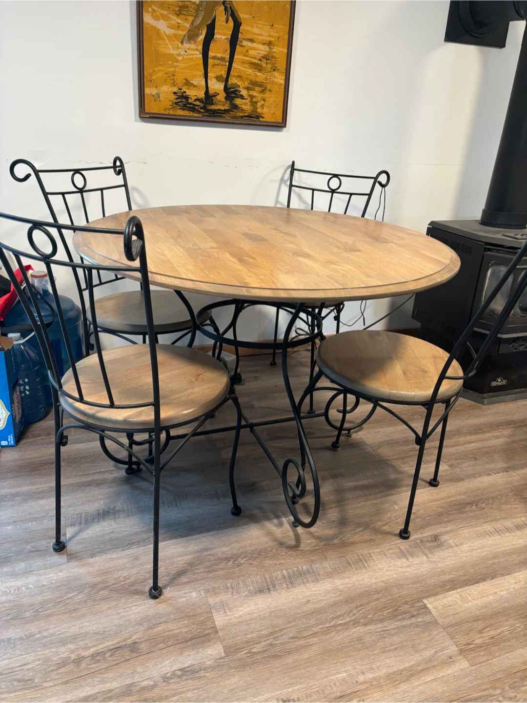 Round Wood and Metal Dining Set