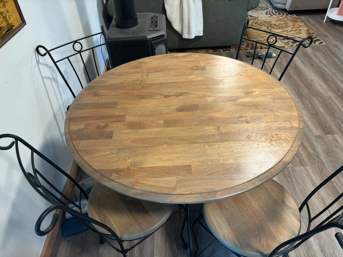 Round Wood and Metal Dining Set - photo 2