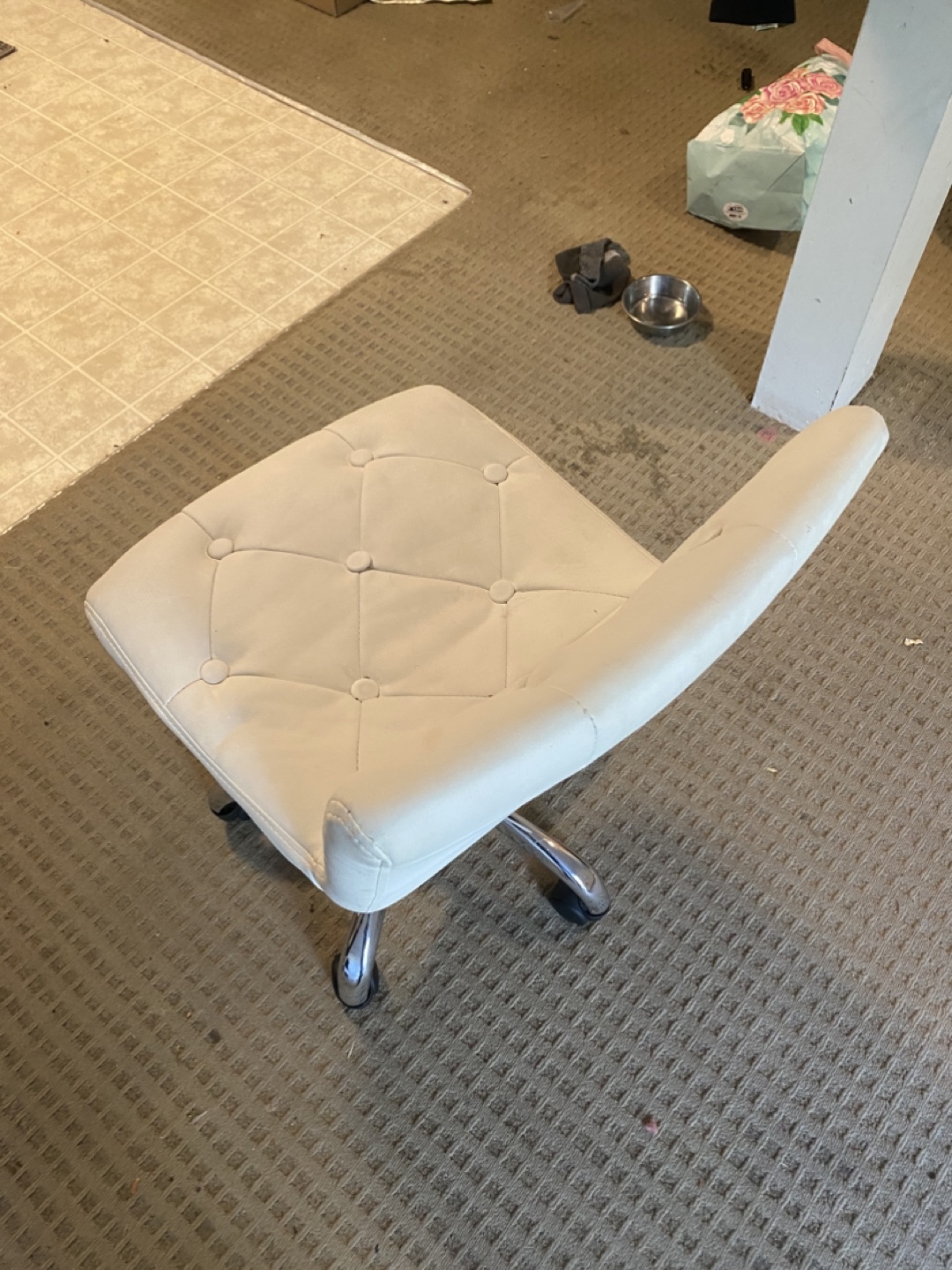 White Tufted Rolling Office Chair