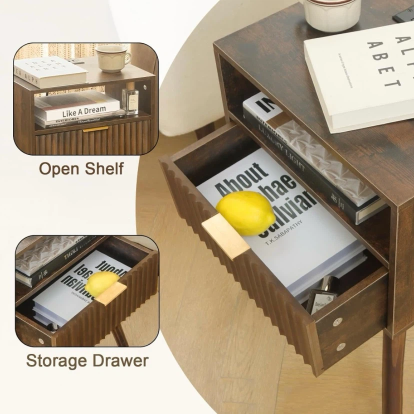 New Mid Century Fluted Nightstand with Outlet/USB - photo 4