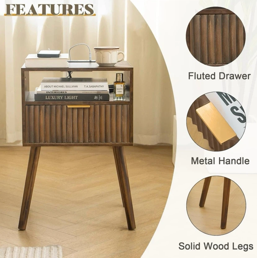 New Mid Century Fluted Nightstand with Outlet/USB - photo 5
