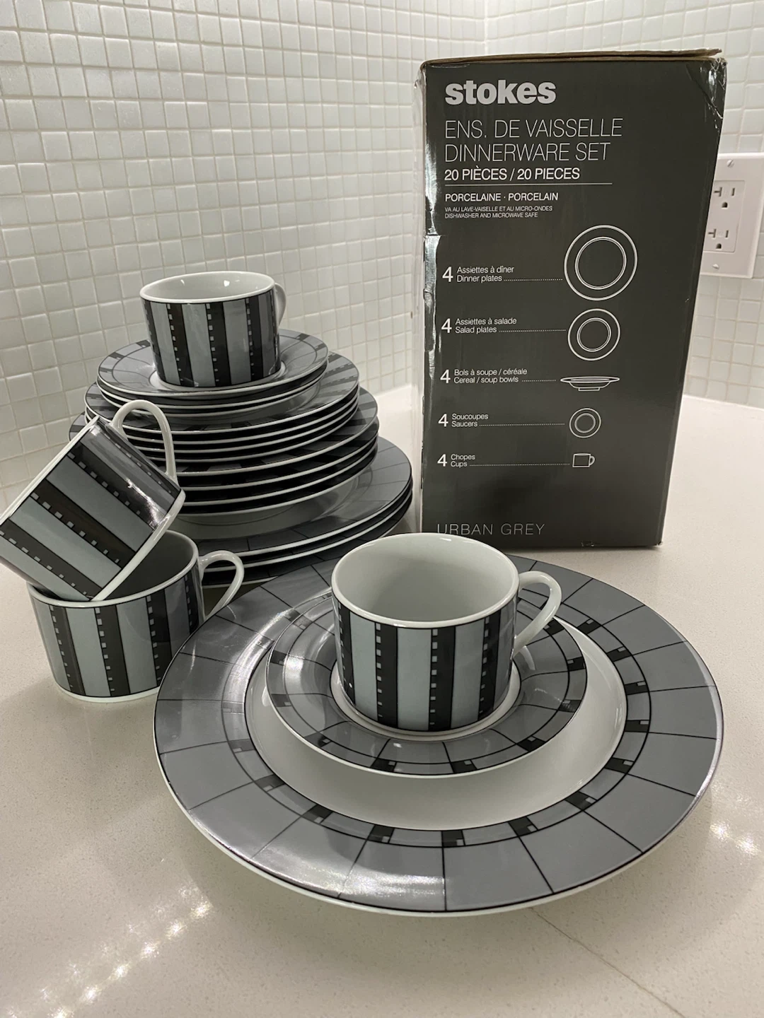 Stokes Urban Grey 20-Piece Porcelain Dinnerware Set - photo 3