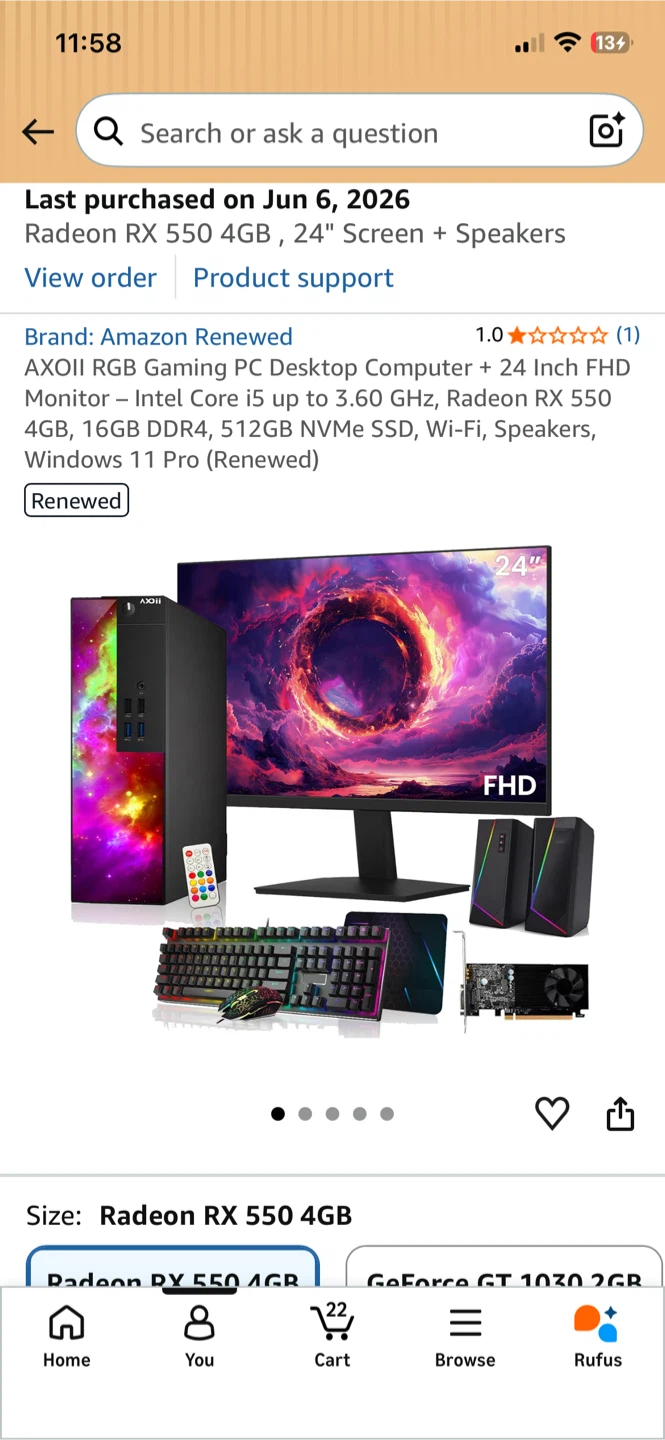 AXOII RGB Gaming PC Desktop with 24-inch Monitor