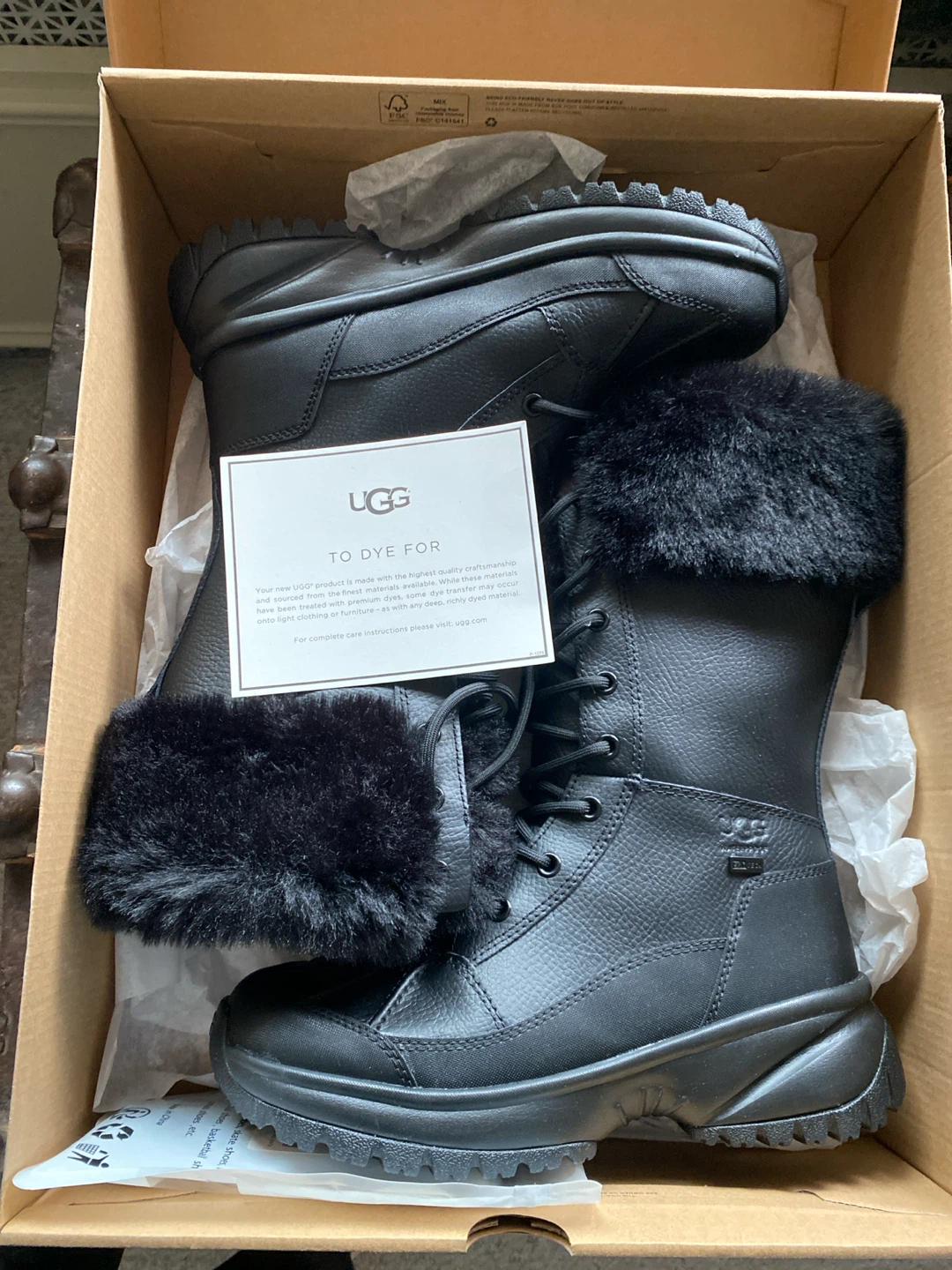 New UGG W Yose Tall Fluff Boots Black Size 7 - photo 3
