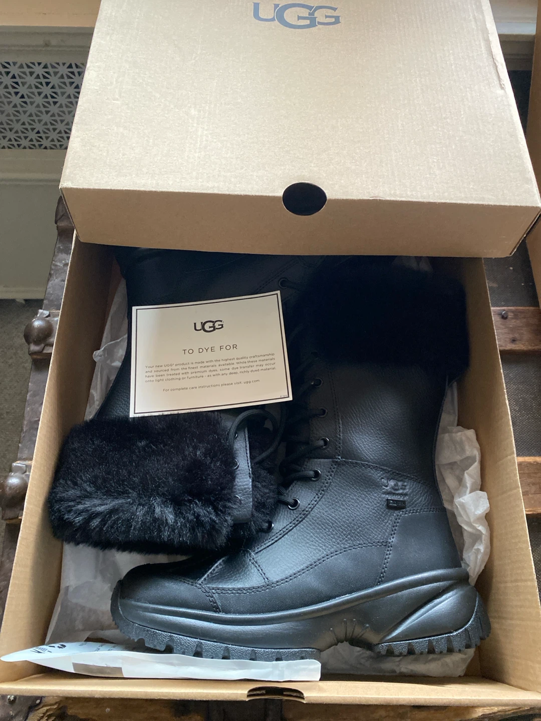 New UGG W Yose Tall Fluff Boots Black Size 7 - photo 4