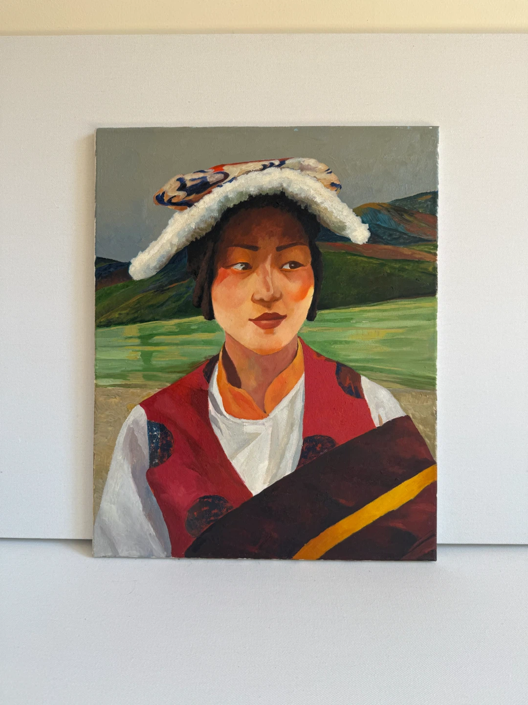 Colorful Tibetan Woman Portrait Wall Art 16x20 Original Painting