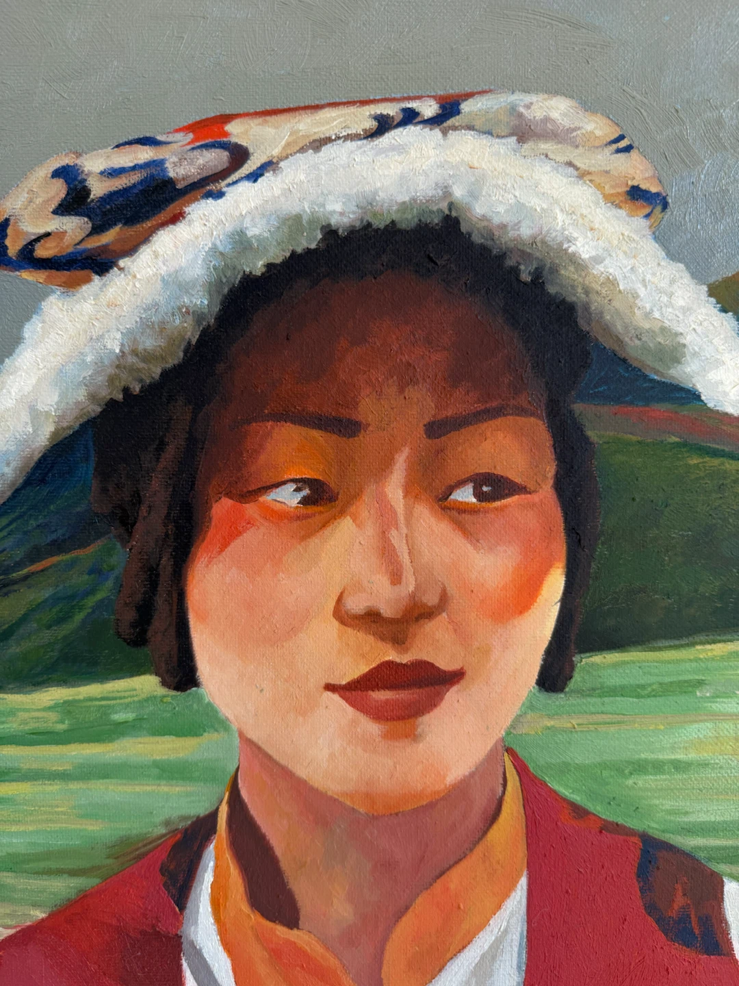 Colorful Tibetan Woman Portrait Wall Art 16x20 Original Painting - photo 2