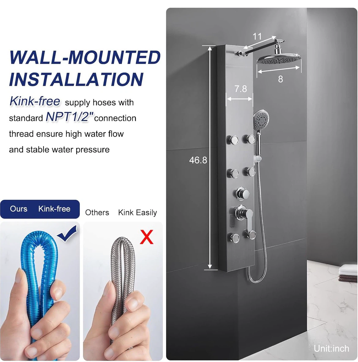 Brushed Stainless Steel Shower Panel System - photo 4