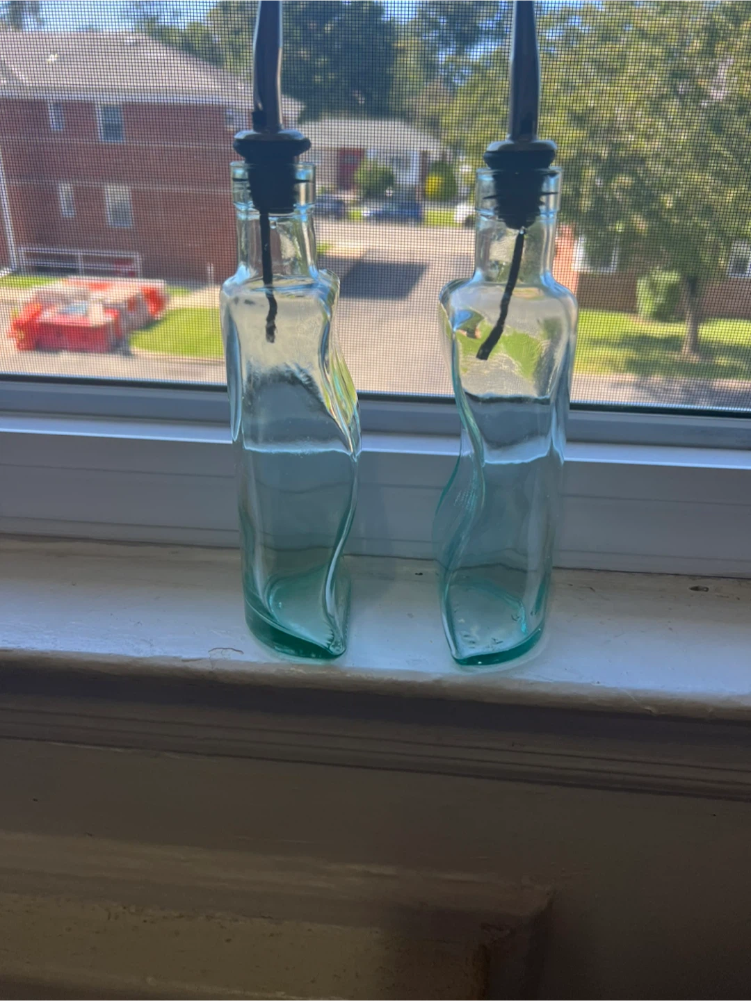 Set of Two Glass Oil Dispenser Bottles