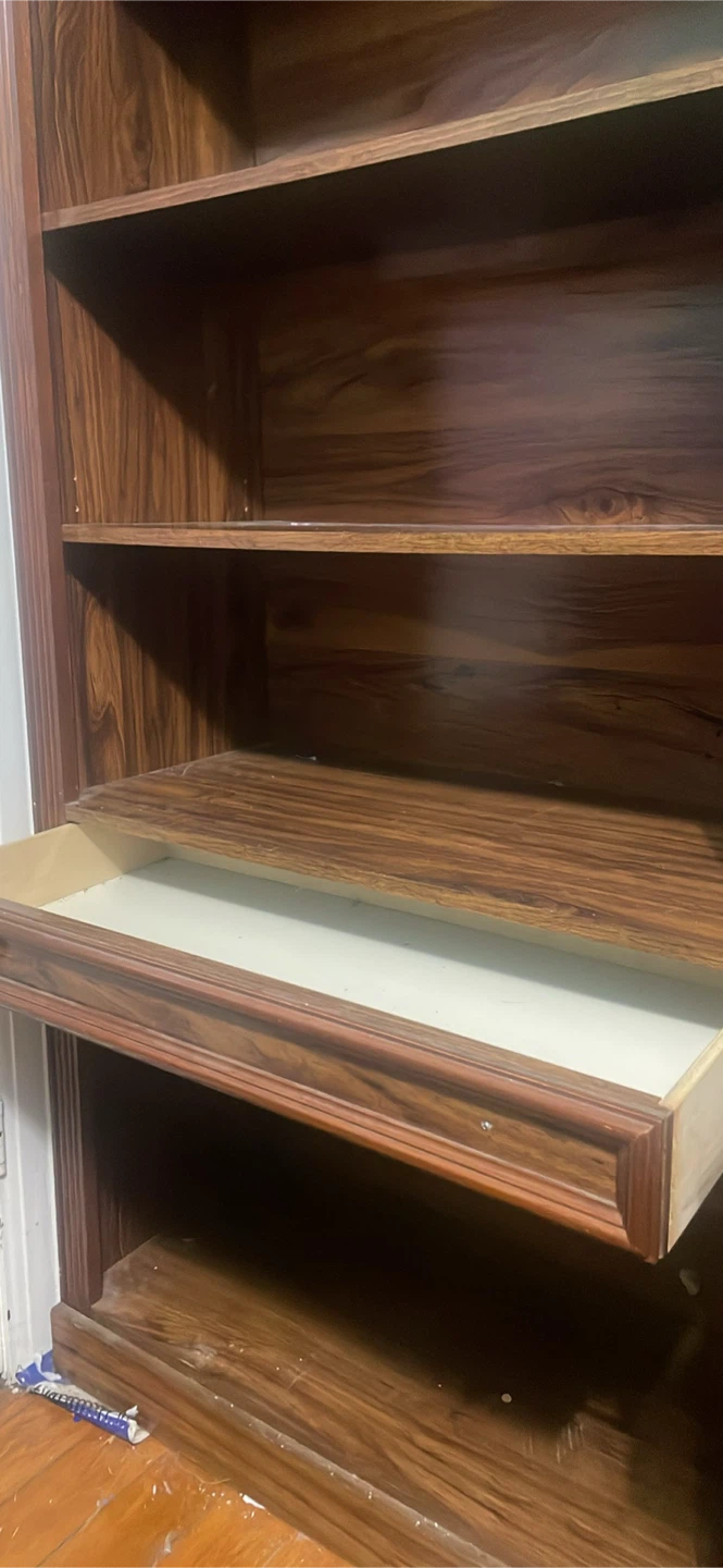 Tall Wooden Bookshelf with Drawer