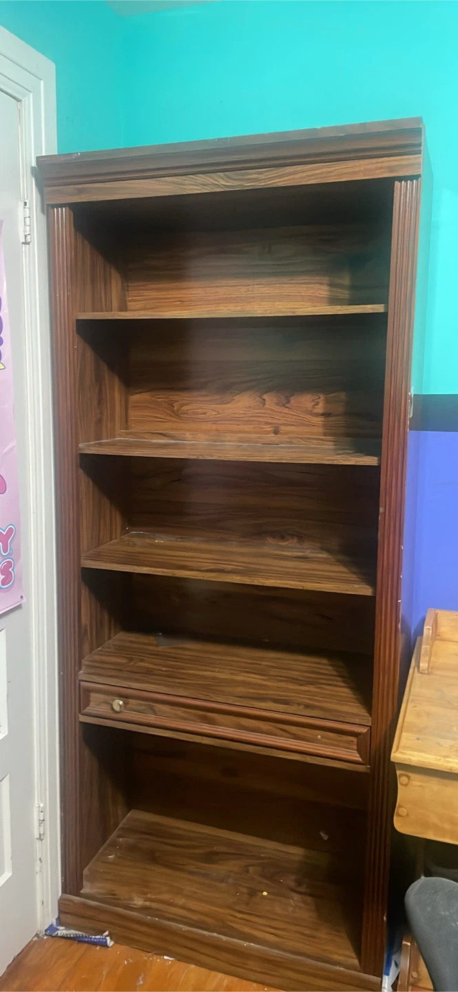 Tall Wooden Bookshelf with Drawer - photo 2