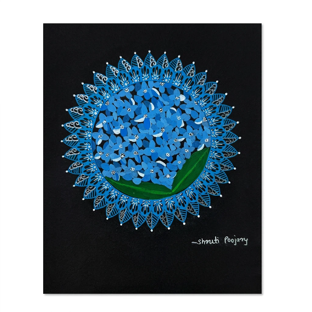 Shruti Poojary Blue Floral Mandala Painting