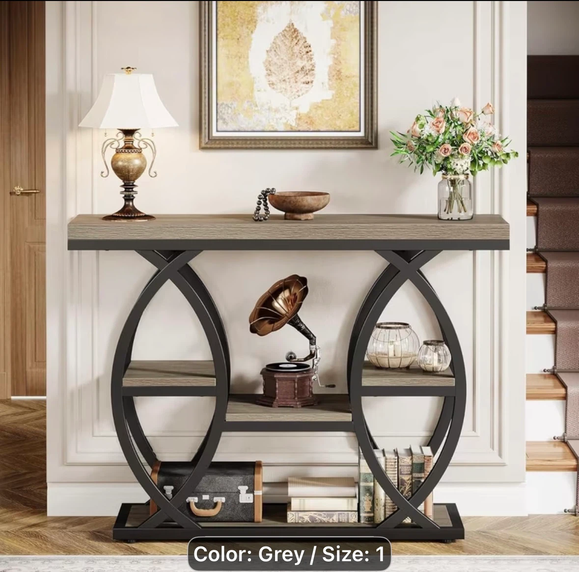 Modern Geometric Console Table – Grey