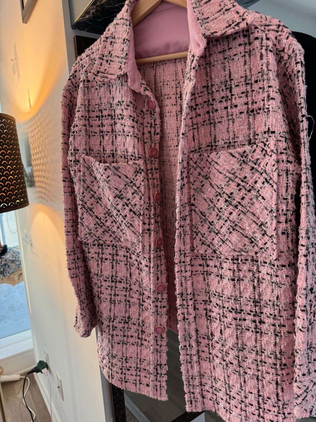 Pink Tweed Button-Up Jacket