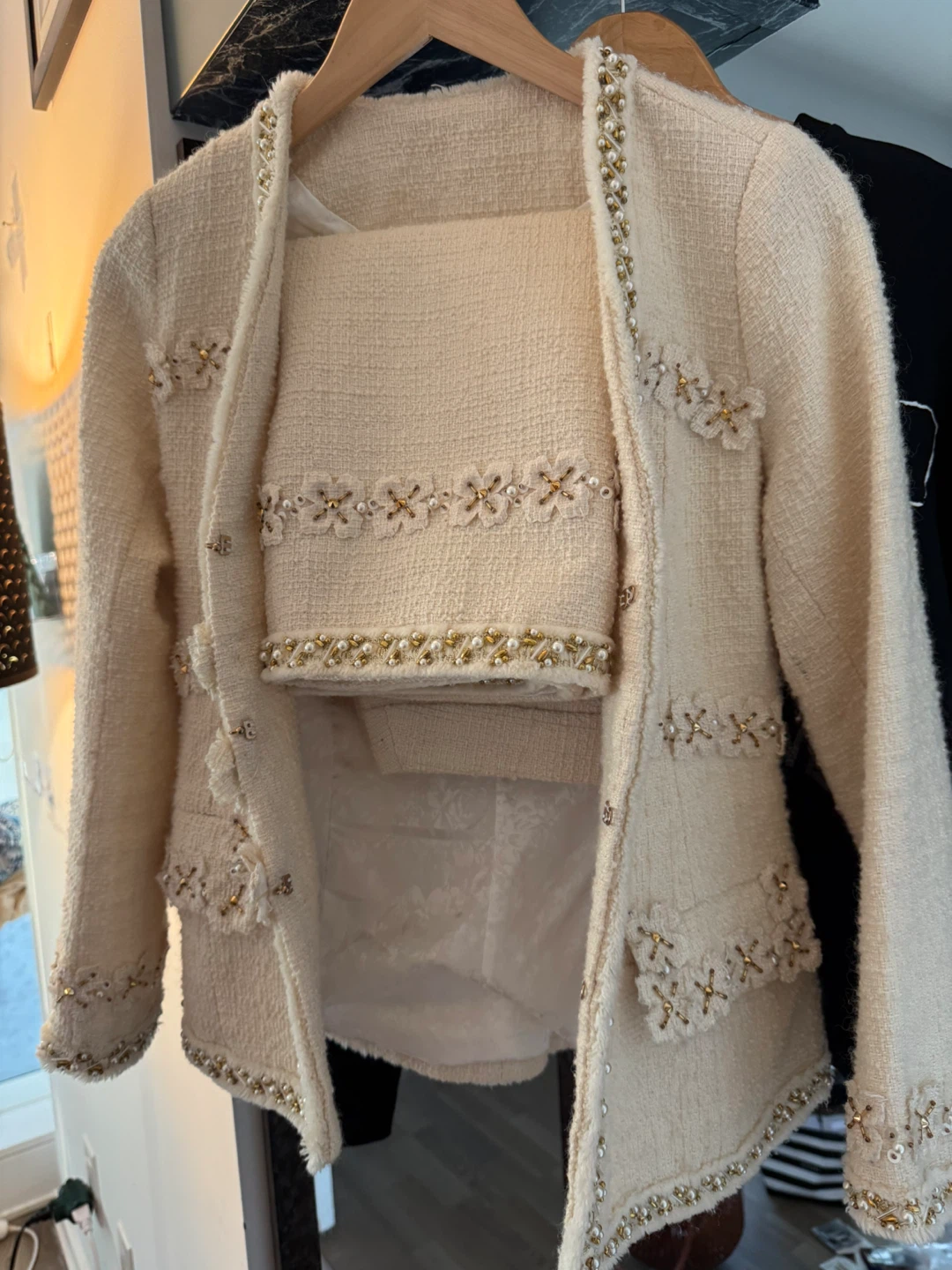 Beaded Cream Tweed Two-Piece Skirt Set - photo 2