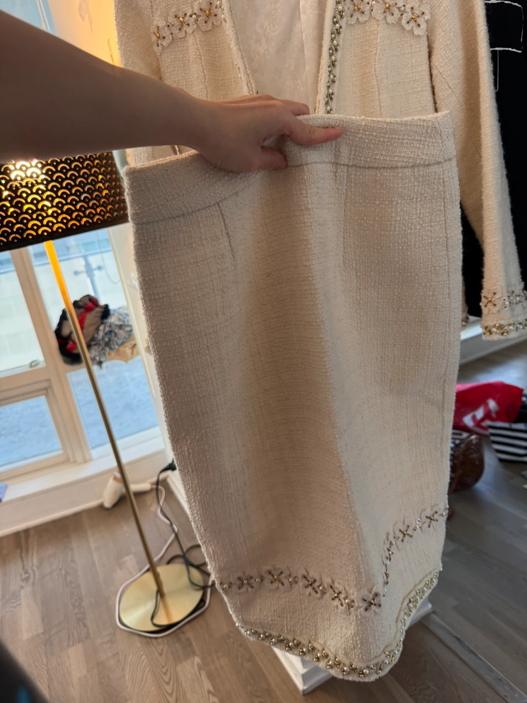 Beaded Cream Tweed Two-Piece Skirt Set - photo 3