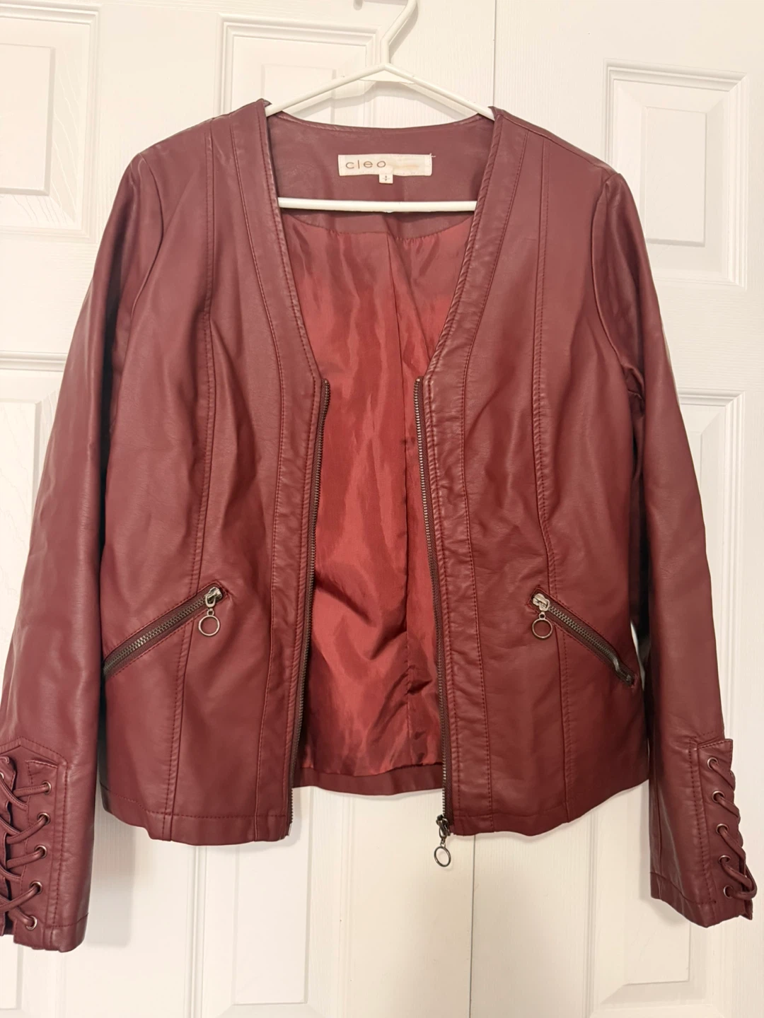 Cleo Maroon Faux Leather Jacket Size S