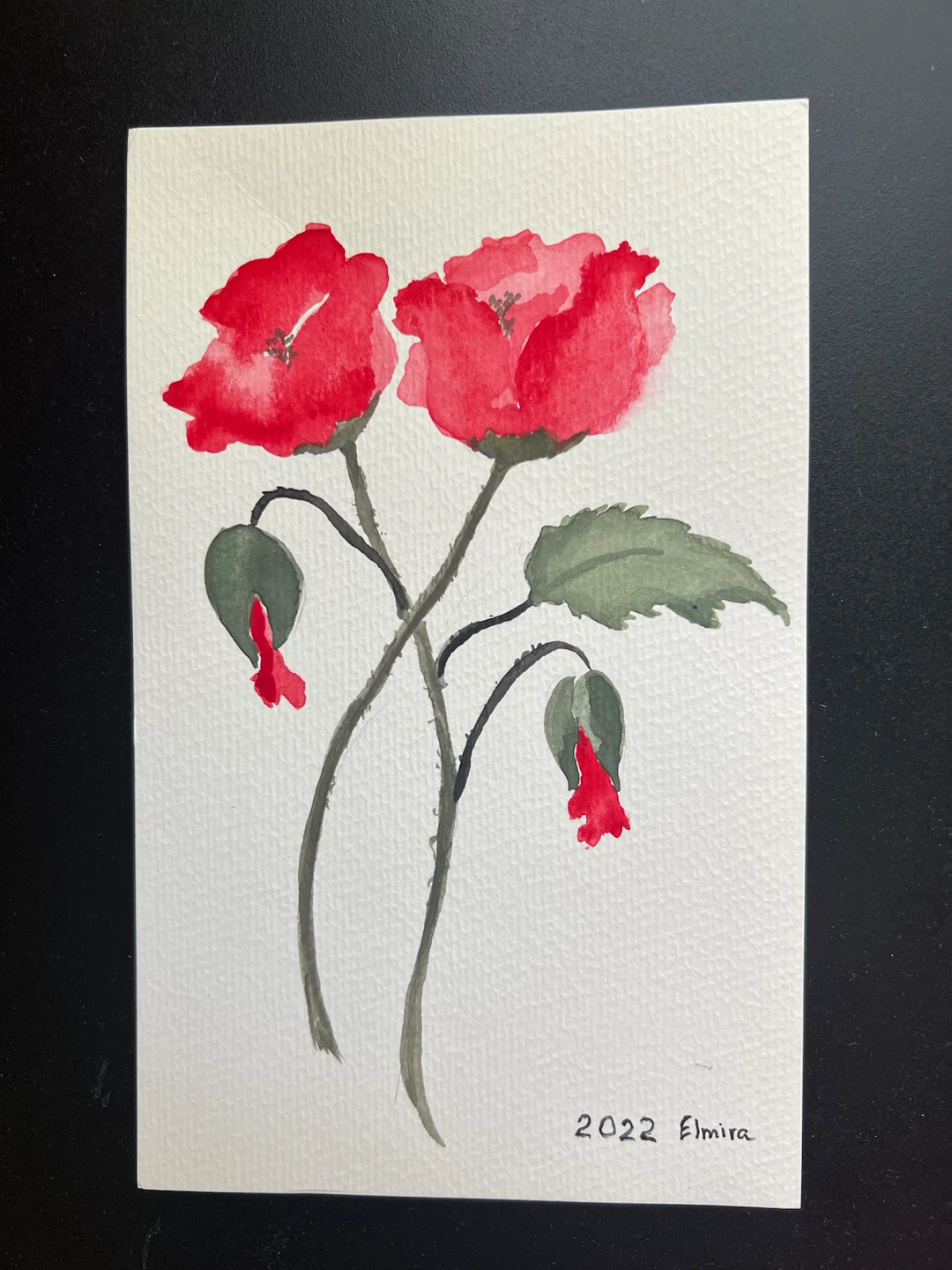 Original Hand-Painted Poppy Watercolour