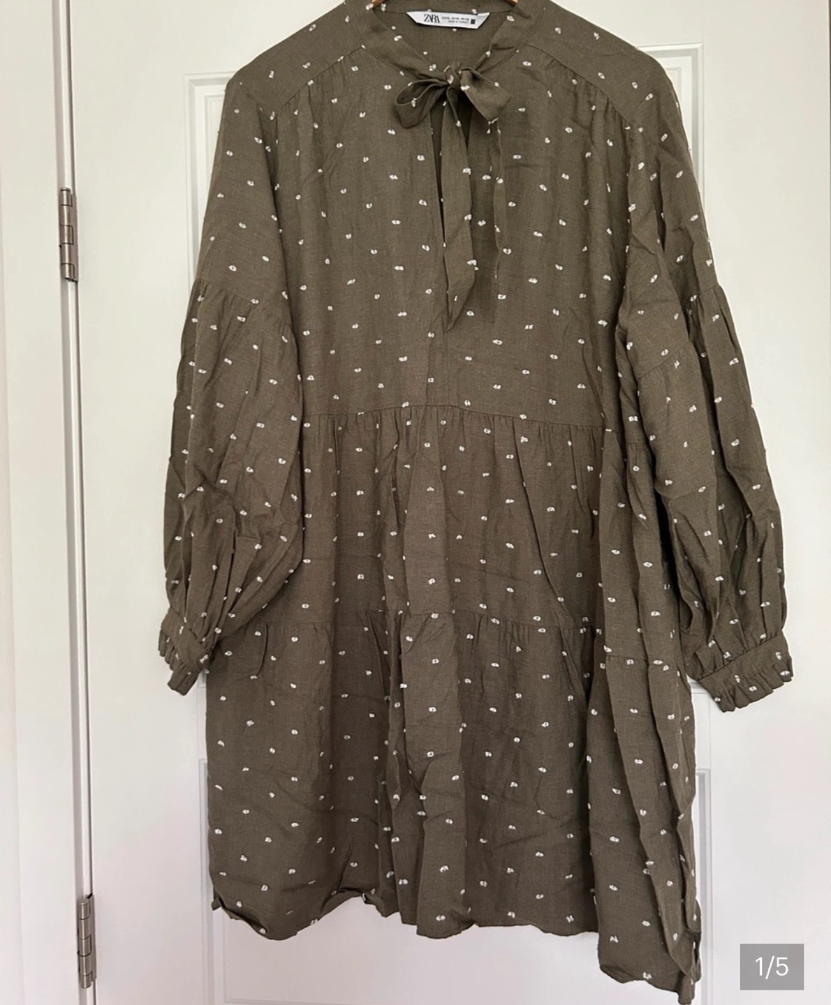 Zara Olive Green Polka Dot Tiered Dress - photo 2