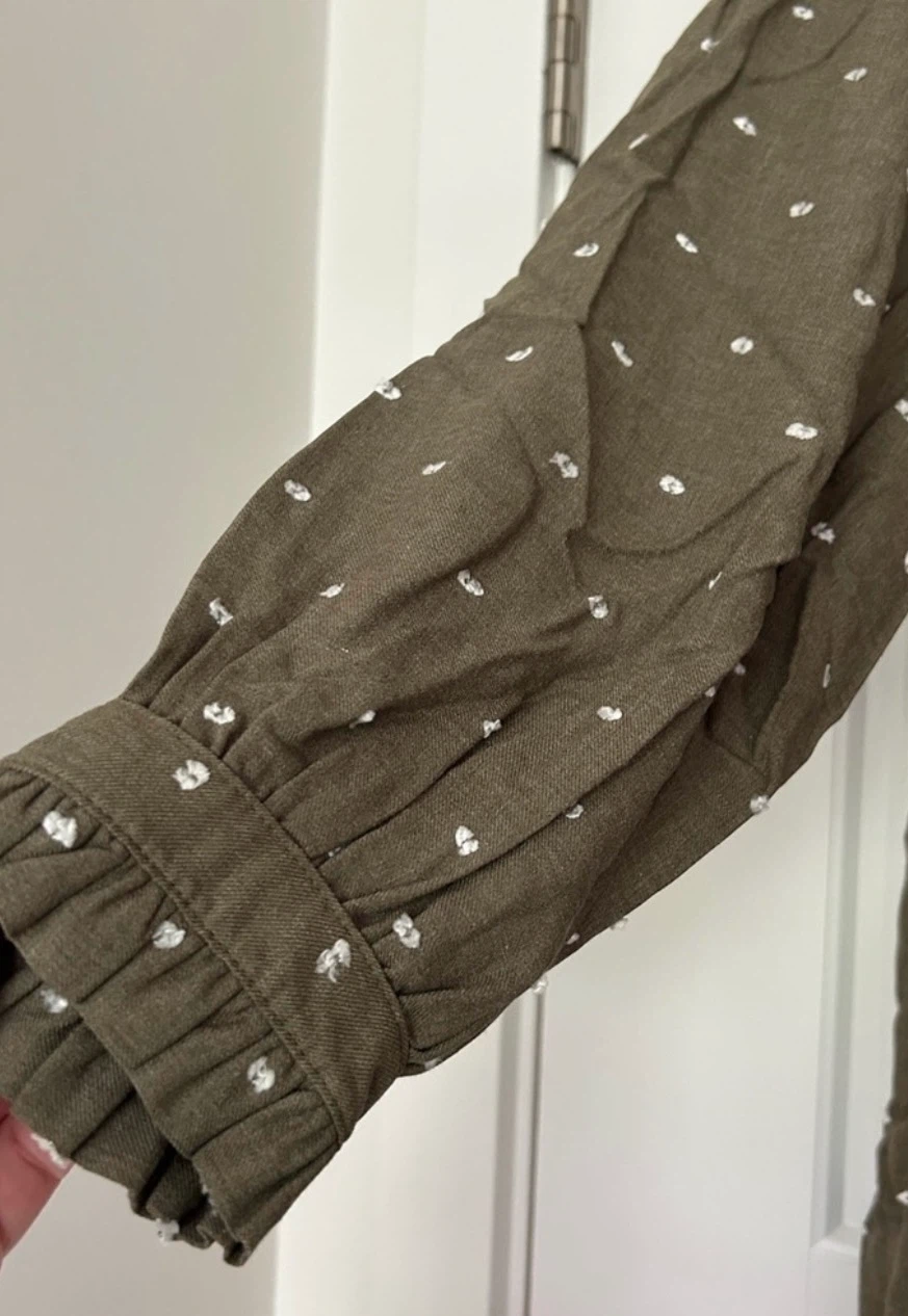 Zara Olive Green Polka Dot Tiered Dress - photo 5