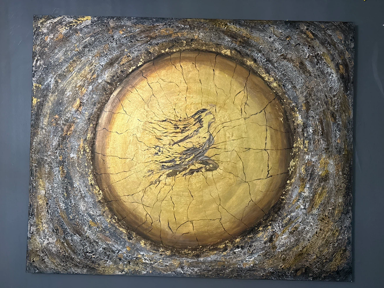 Large Textured Abstract Gold and Grey Wall Art