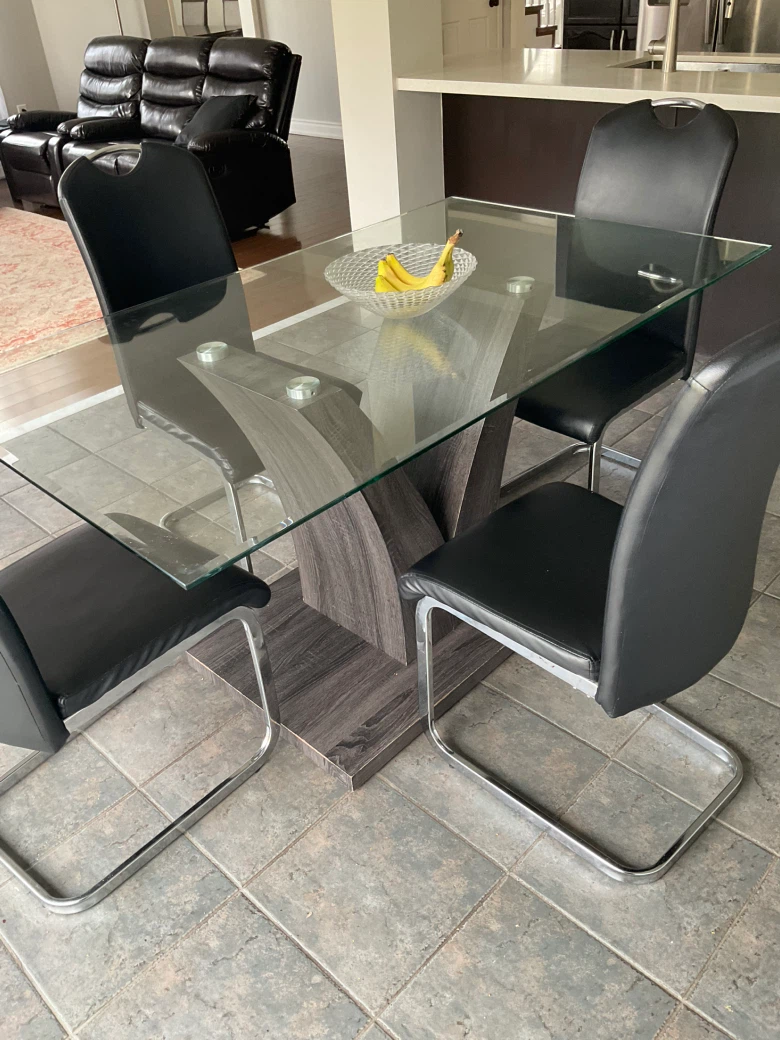 Modern Glass Dining Table with 4 Chairs