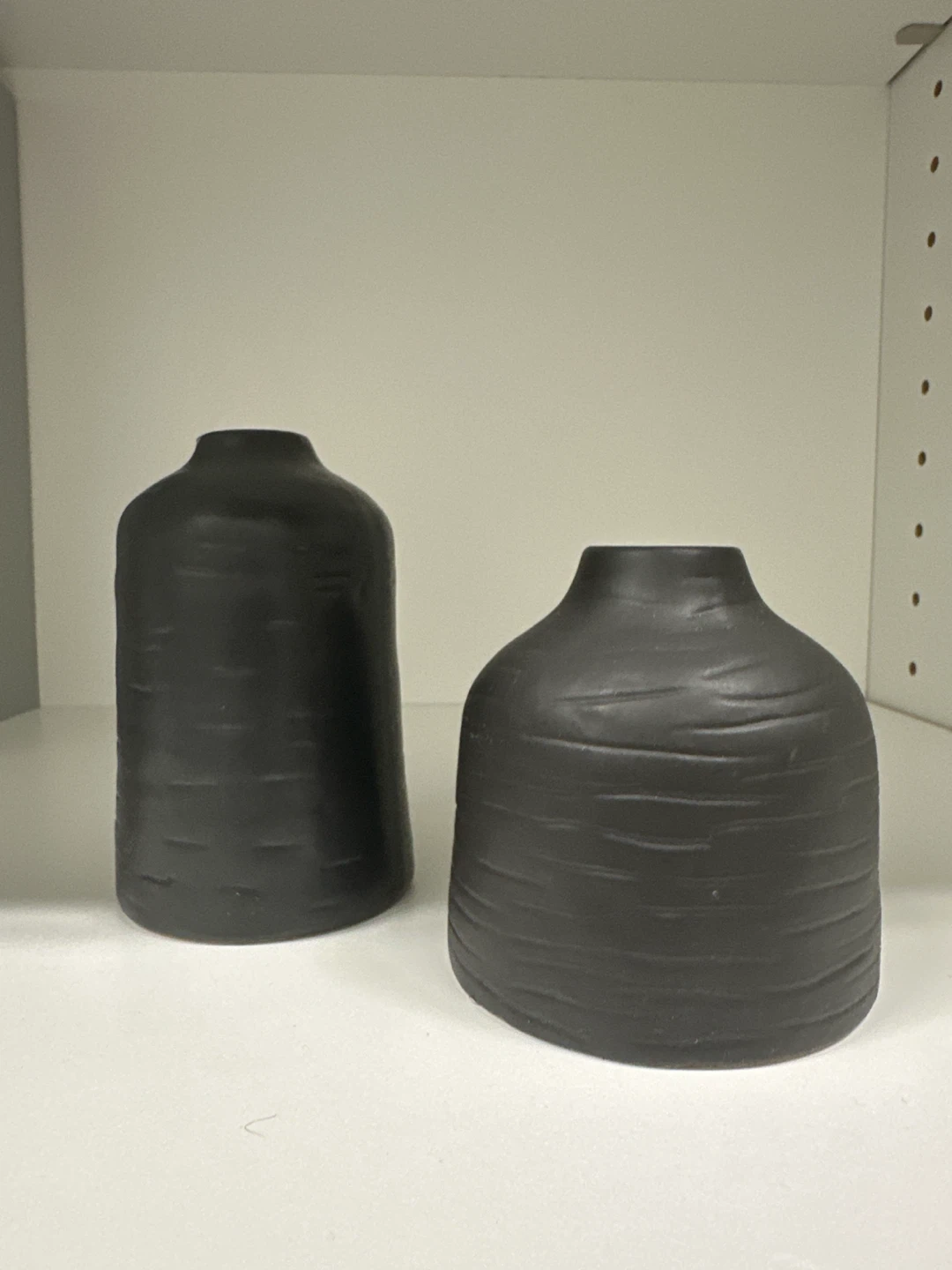 Set of Two Textured Matte Black Vases