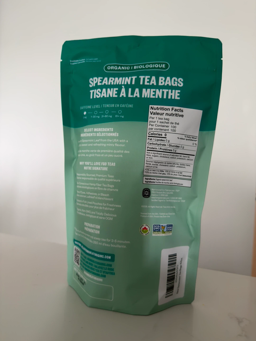 FGO Organic Spearmint 100 Tea Bags - photo 2