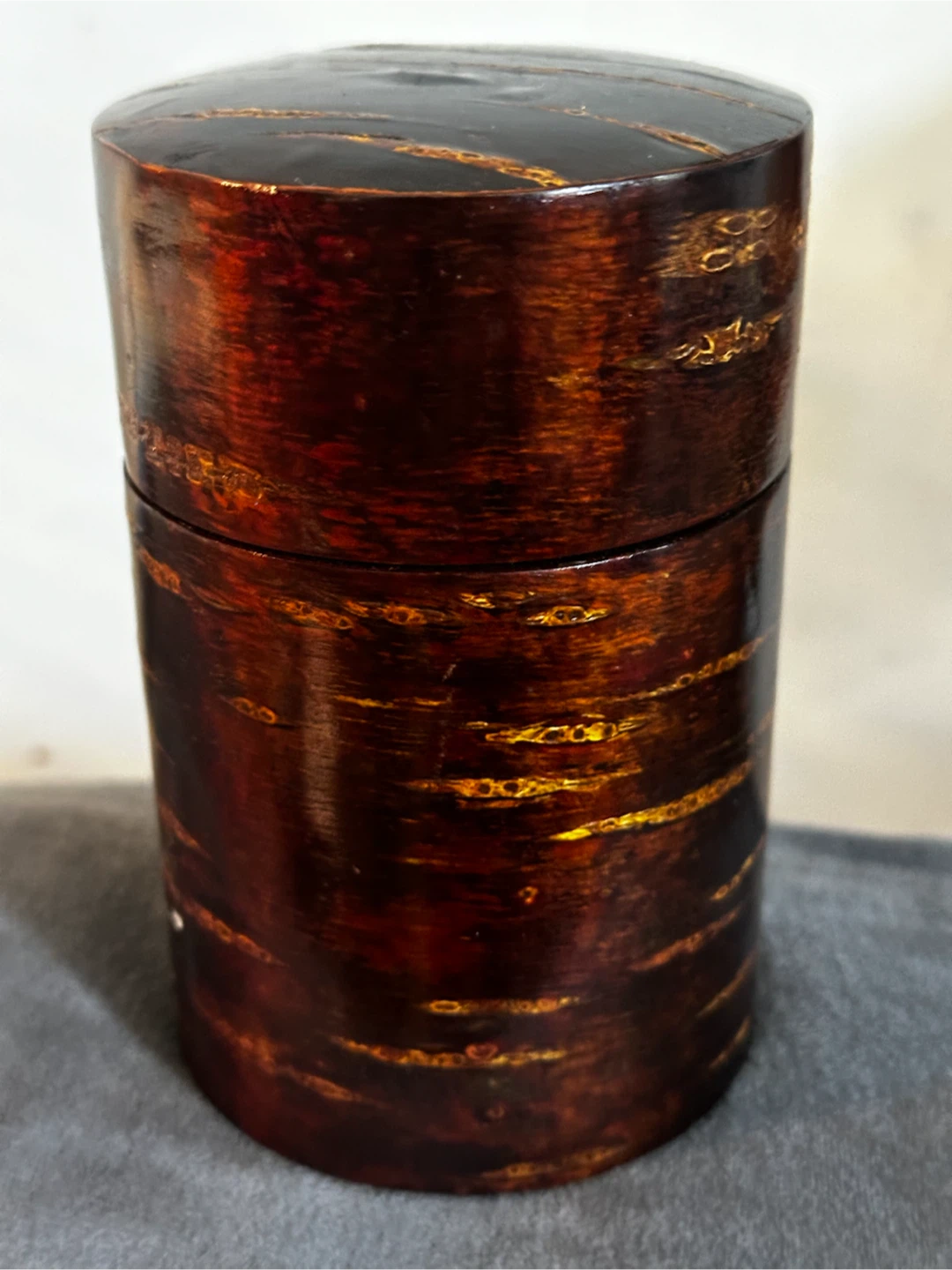 Japanese Tea Caddy Cherry Bark Kotobuki Wooden Matcha Canister - photo 2
