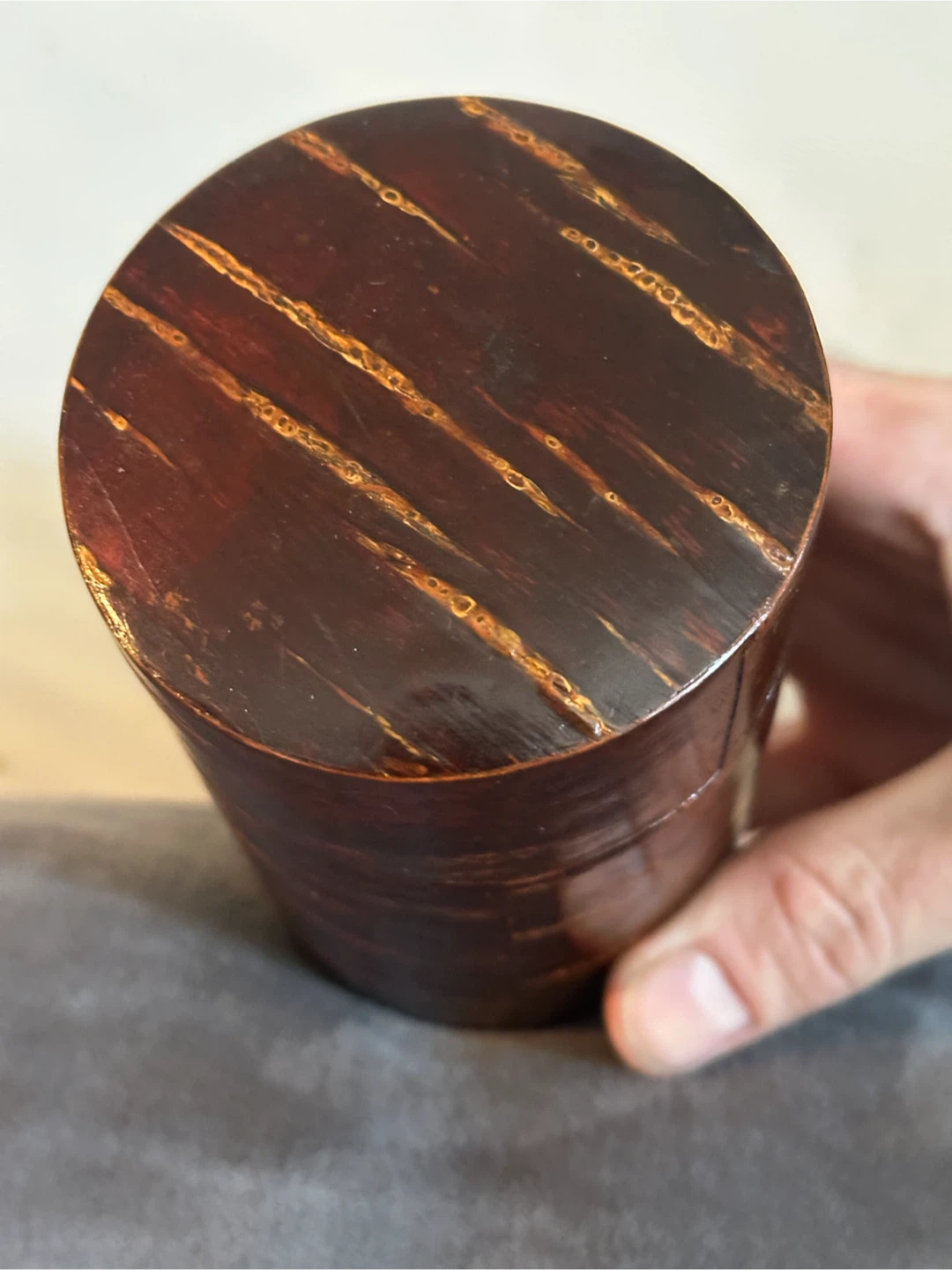 Japanese Tea Caddy Cherry Bark Kotobuki Wooden Matcha Canister - photo 3