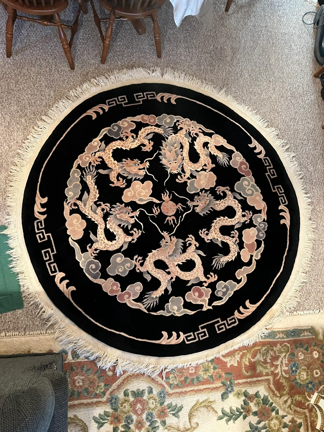 Stunning imperial hand knotted 5 dragon vintage rug